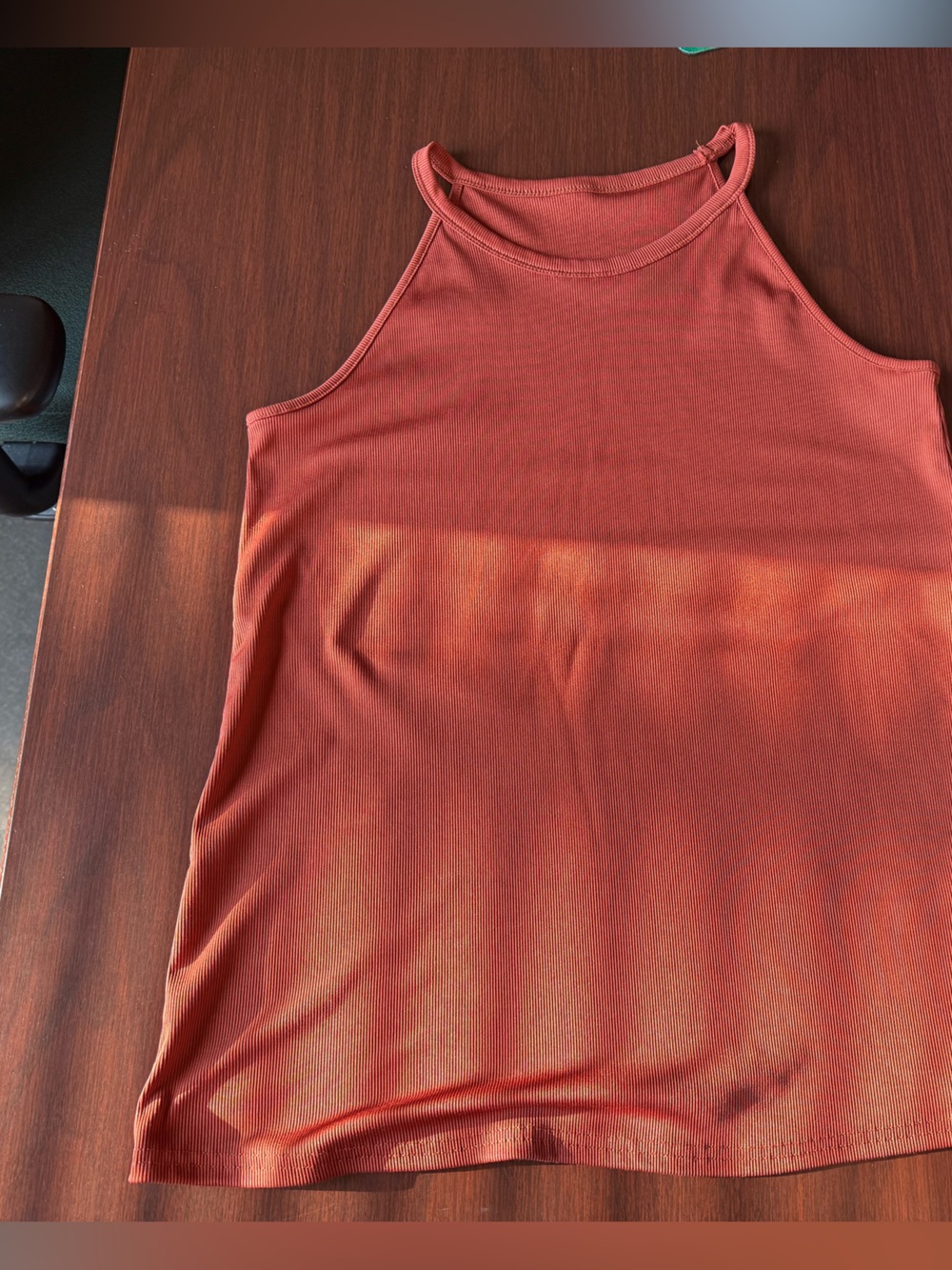 SHEIN Rust Orange High Neck Ribbed Tank Top